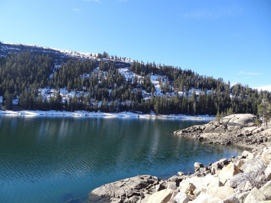 Looking toward the second dam at Caples Lake, Calif.  Photo by Elaine Quilici