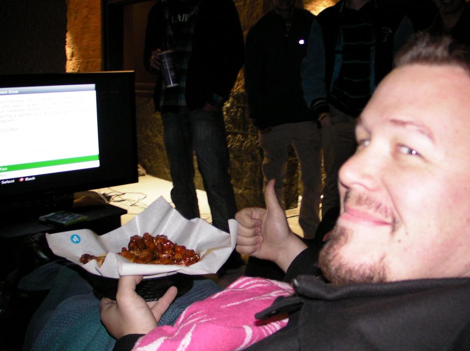 Justin Thistle of Carson City was the 99th person in line Sunday night. The first 100 in line win free wings for a year.
