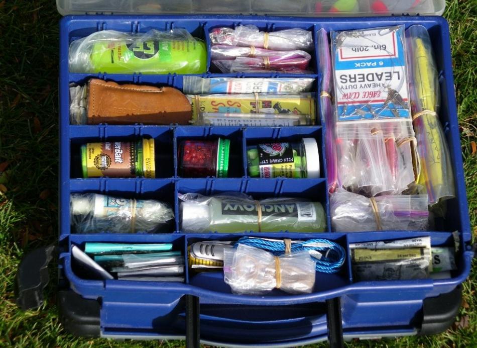 Miscellaneous items in that tackle box.  Photo by Elaine Quilici