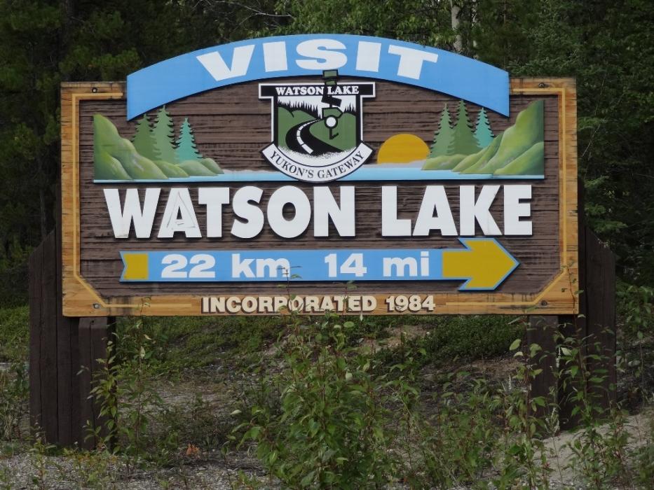 A welcome sign for Watson Lake, Yukon.  Photo by Elaine Quilici