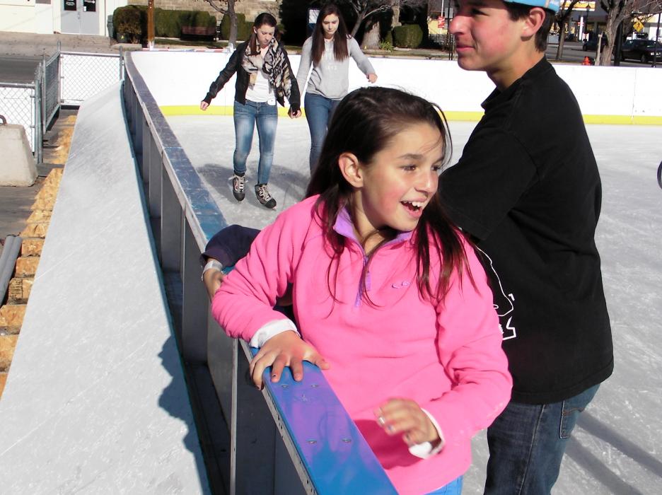 Cassidy Buchan, 11 and brother Joshua Buchan at the ice rink.
