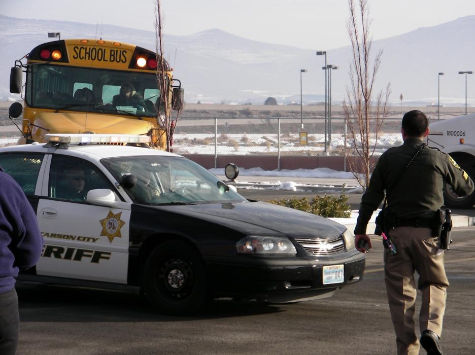 School children from around Carson City arrived at Walmart Tuesday by bus.