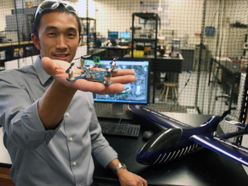 Kam Leang, mechanical engineering associate professor at UNR shows a prototype.