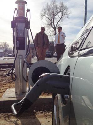 An electric vehicle charges at the Mills Park station in Carson City..