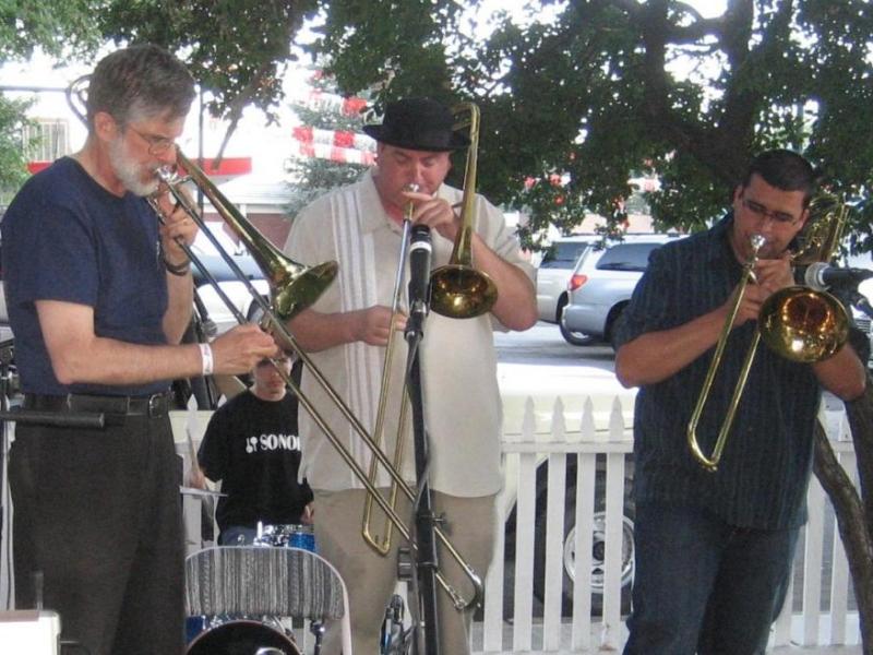 Trombonists David Bugli, "Tall Paul" Unruh, and Nick Jacques played at a Jazz and Beyond event last summer.
