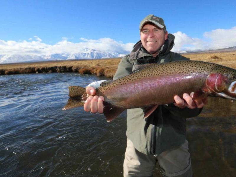 Allen Zimmerman with his Rainbow Trout caught with a fly on the Upper Owens River, Calif.  Photo courtesy of Tom Loe