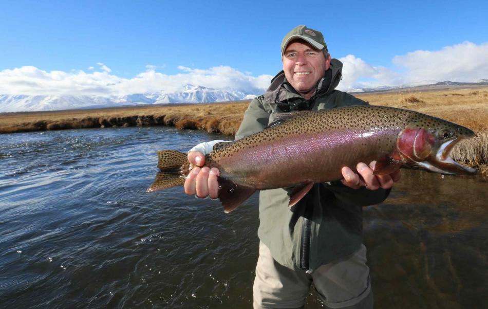 Allen Zimmerman with his Rainbow Trout caught with a fly on the Upper Owens River, Calif.  Photo courtesy of Tom Loe