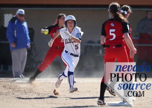 WNC's Megan Hospodka goes to second in a game against Colorado Northwestern Community College. Photo by Cathleen Allison
