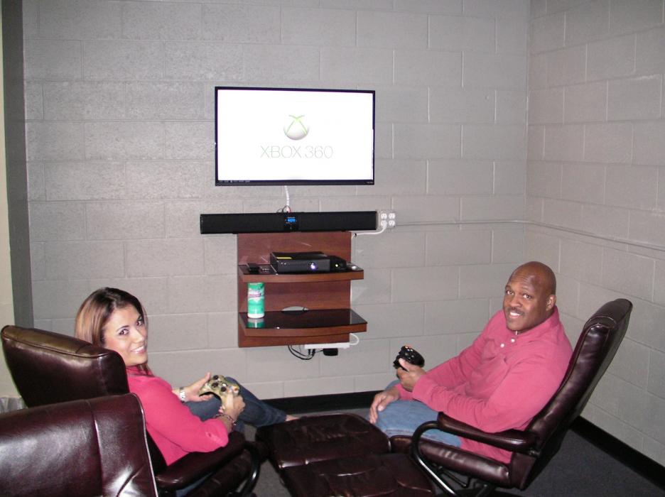 The store also features a gaming and recreation area for indoor xBox soccer tournaments.
