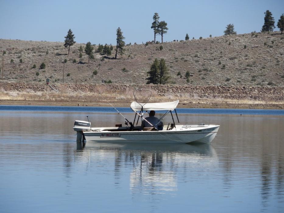 The only boat on the reservoir on that day. Photo by Elaine Quilici