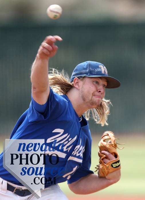 WNC's Rayne Raven pitches against Colorado Northwestern at John L. Harvey Field in Carson City. Photo by Cathleen Allison