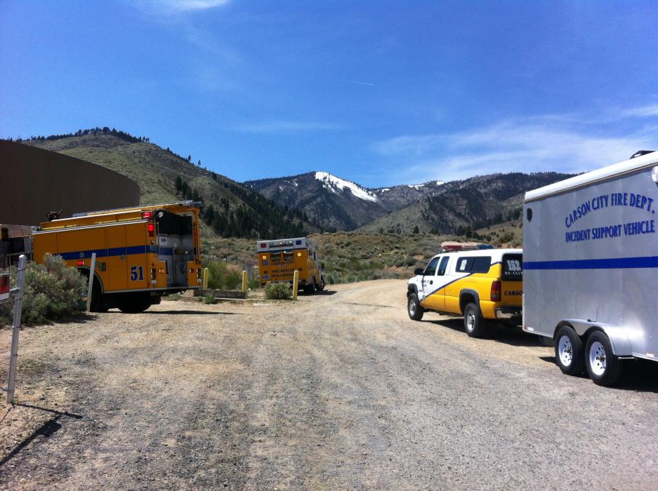 Where the pavement ends and trail begins at Ash Canyon. A NAS helicopter from Fallon was called for the rescue.