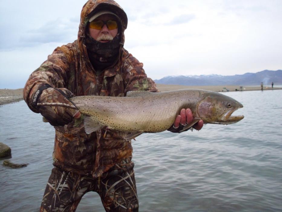 Mark Day of Carson City with his 11-pound, 8-ounce Cutthroat at Pyramid Lake.  Photo courtesy of Mark Day
