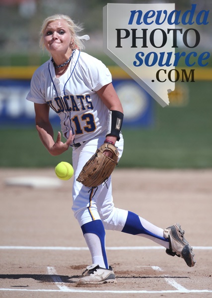 Wildcat pitcher Carlee Beck winds up against North Idaho in Carson City on Friday. Games resume Saturday.