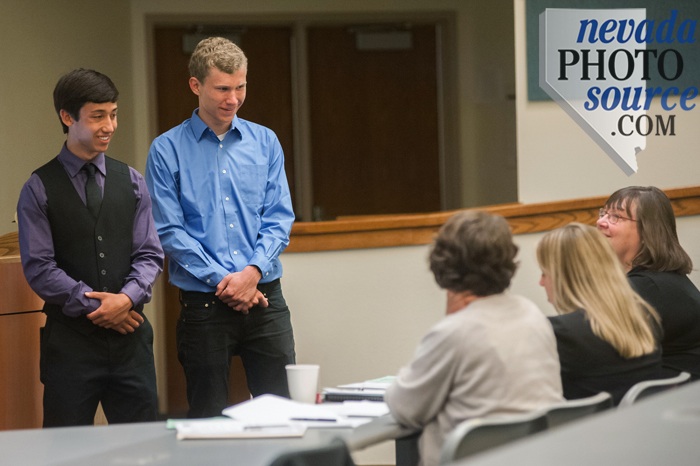 Carson High students Austin Lowe, left and Eric Hines at Saturday's UNR History Day Northern Nevada competition.