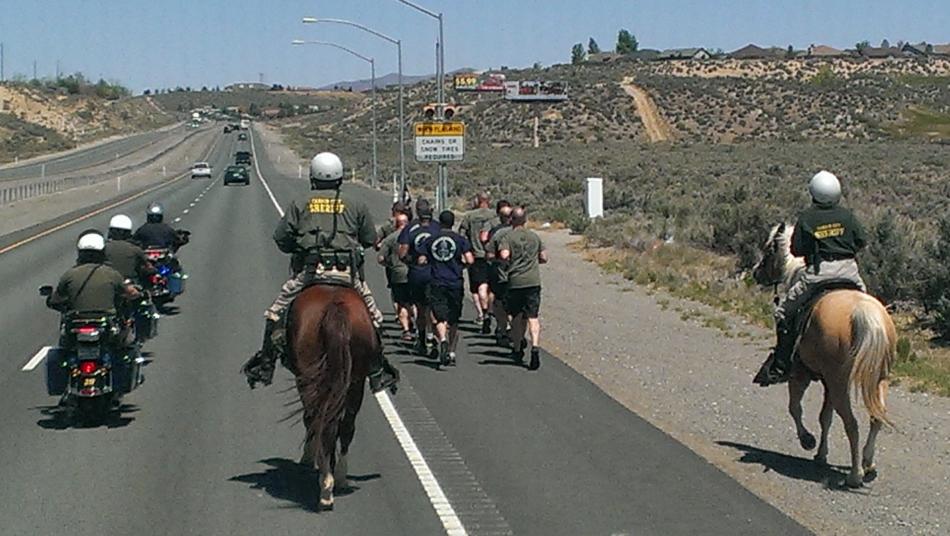 Carson City sheriff's officers run the final stretch Wednesday. Photo by Marie Martensen