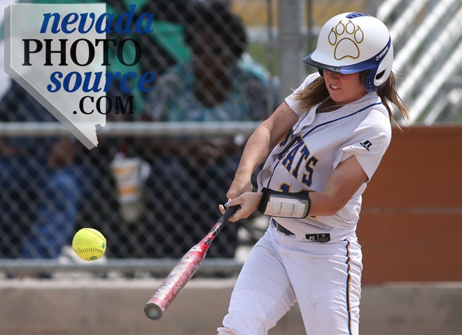 WNC's Katelyn Bomar gets a hit against the College of Southern Nevada on Friday in Carson City. Photo by Cathleen Allison