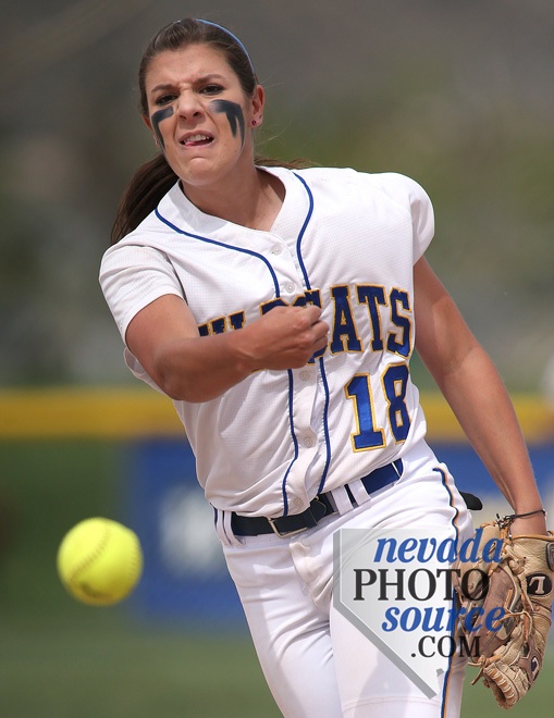 Lindsey Ashbaugh pitches against the College of Southern Nevada on Friday. Photo by Cathleen Allison