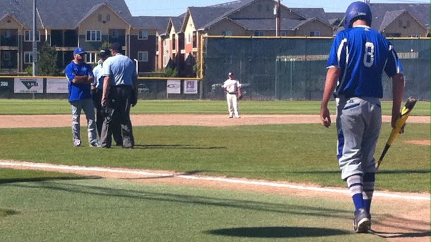 After the umpires over ruled their previous call, Bryan Manoukian would argue the overuling