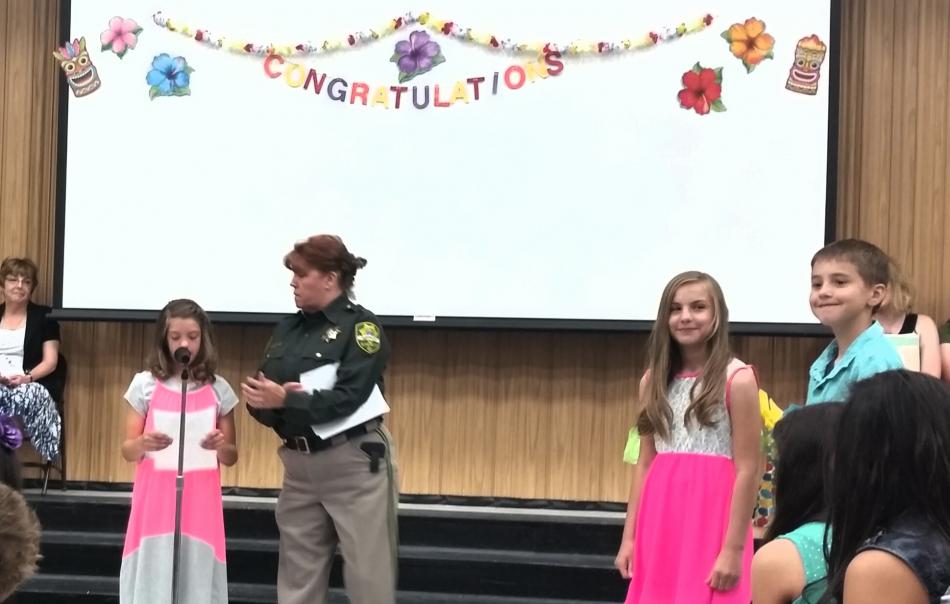 Lisa Davis of the Carson City DARE program at Fremont Elementary's graduation Thursday. Photo by Dana Lee Fruend