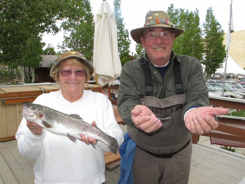 Hildi and Allen Seymour of Victorville, Calif., show their recent catches at Convict Lake.