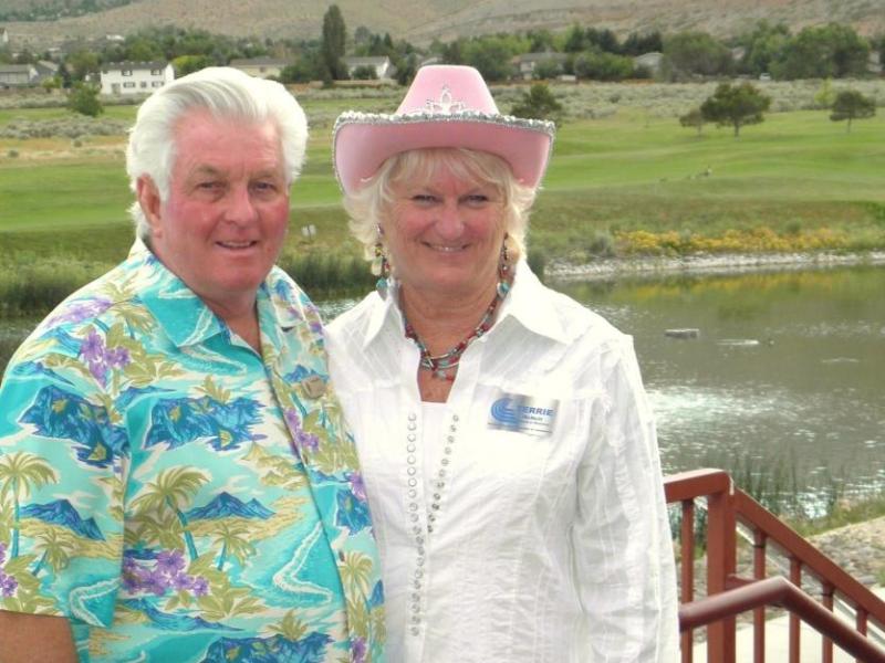 Terrie McNutt with her husband “Coach” on the patio of Silver Oak Executive Conference Center.