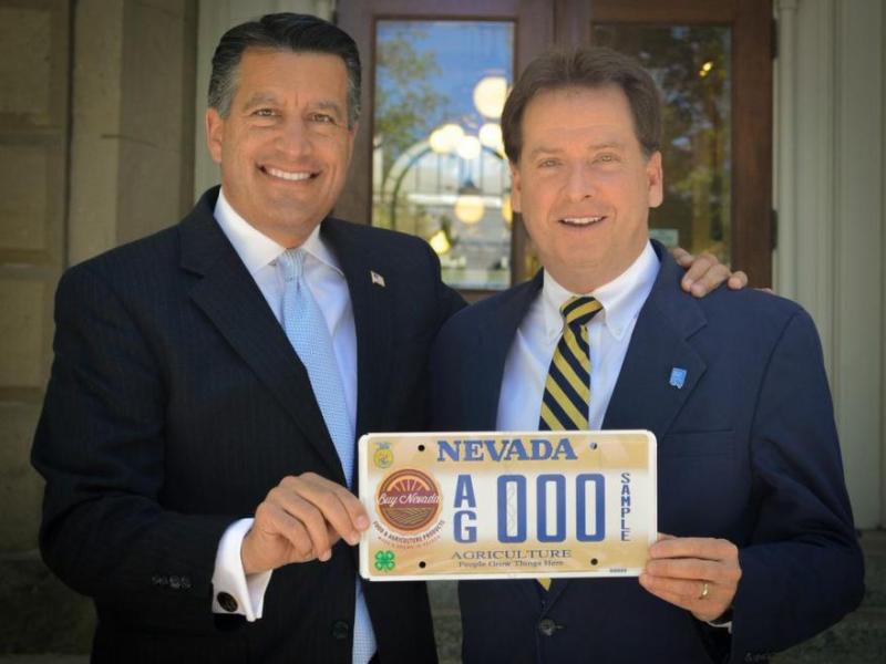 Governor Brian Sandoval and Lt. Governor Brian Krolicki with the new agriculture license plate.