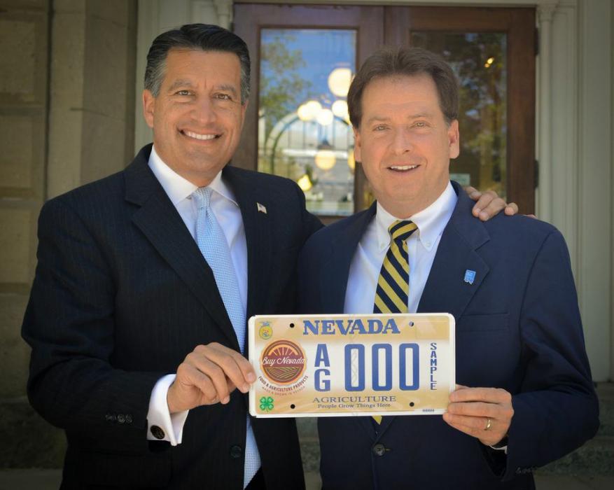 Governor Brian Sandoval and Lt. Governor Brian Krolicki with the new agriculture license plate.