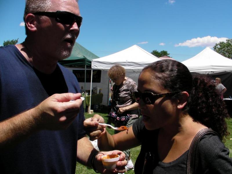 Bill and Linda Robotham of Y'alls BBQ in Carson City sample the goods Saturday.