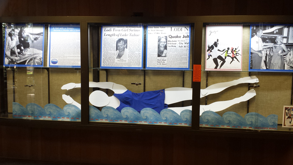 The historic swim is on display at the Lake Tahoe Historical Museum