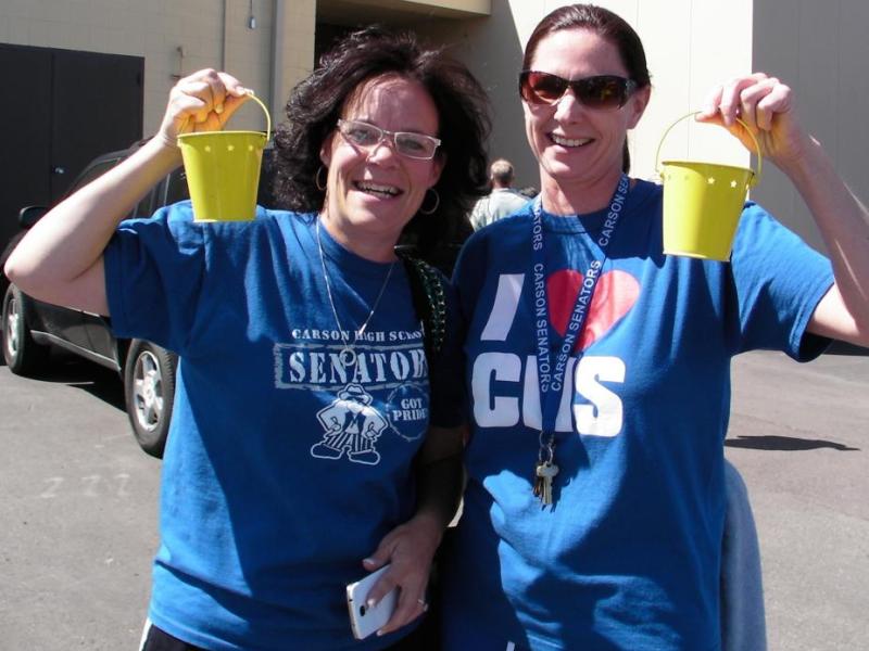 CHS teachers Angila Golik and Ali Cadwell before the challenge.