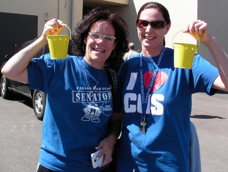 CHS teachers Angila Golik and Ali Cadwell before the challenge.