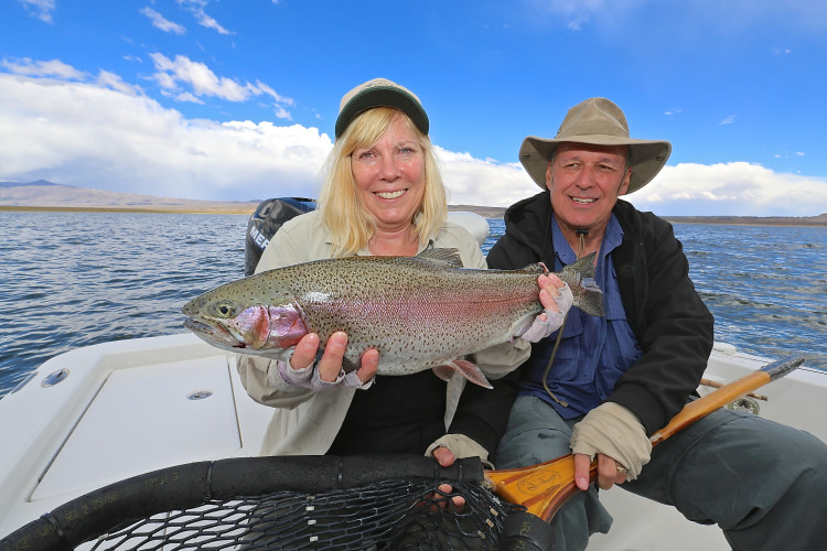Nola Lewis caught this massive Rainbow on a fly at Crowley Lake, Calif., on her 35th wedding anniversary.