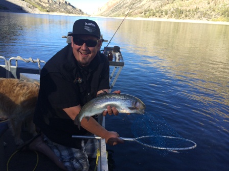 Jared Smith of Parchers Resort with a 3.5 pound Rainbow caught and released at Lake Sabrina, Calif.