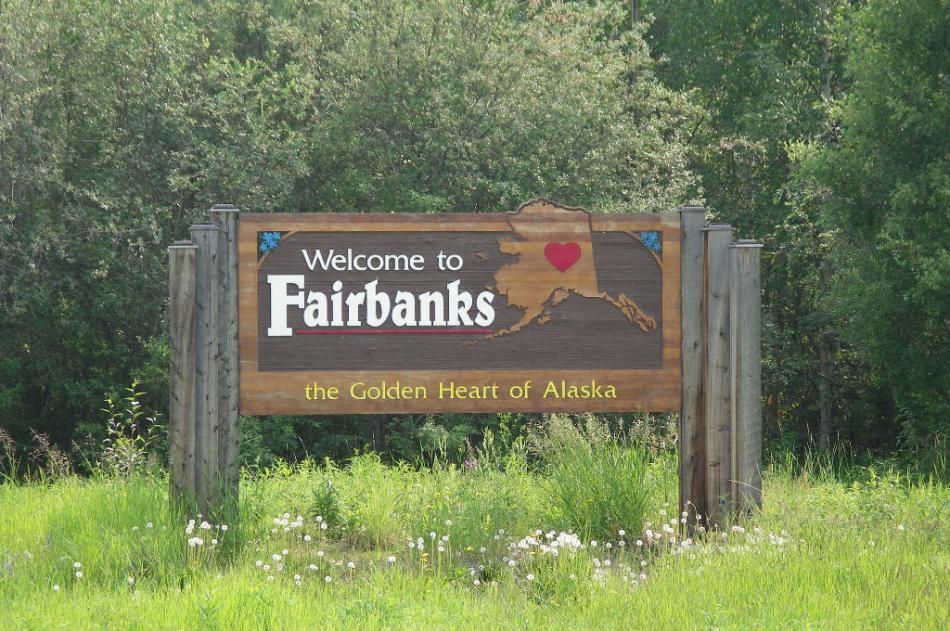 The welcome sign for Fairbanks.  Photo by Elaine Quilici