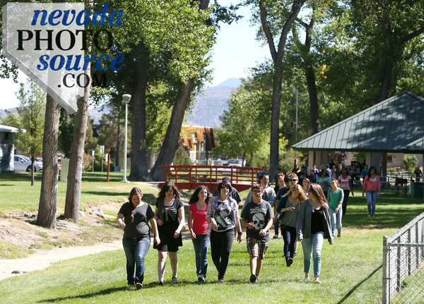 CHS freshman walk through Mills Park on their way to work in the digitorium Photos by Cathleen Allison