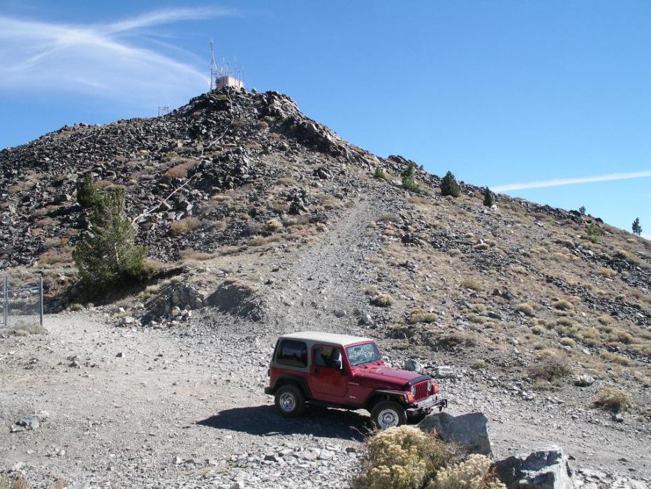 Our Jeep at the end of the dirt road on Genoa Peak. Photo by Don Quilici
