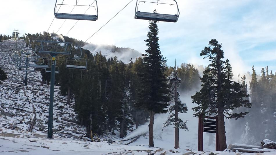 Snowmaking began Sunday night at Lake Tahoe's Heavenly resort.