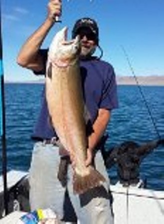 Michael Peckham with a 23 pound, 13.6 ounce Cutthroat Trout caught October 21 at Pyramid Lake.