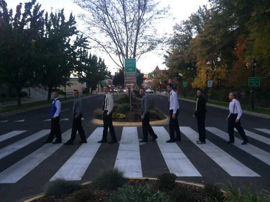 Some students paying their respect to the Beatles.