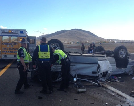 Nevada Highway Patrol photo of Friday rollover in Carson City.