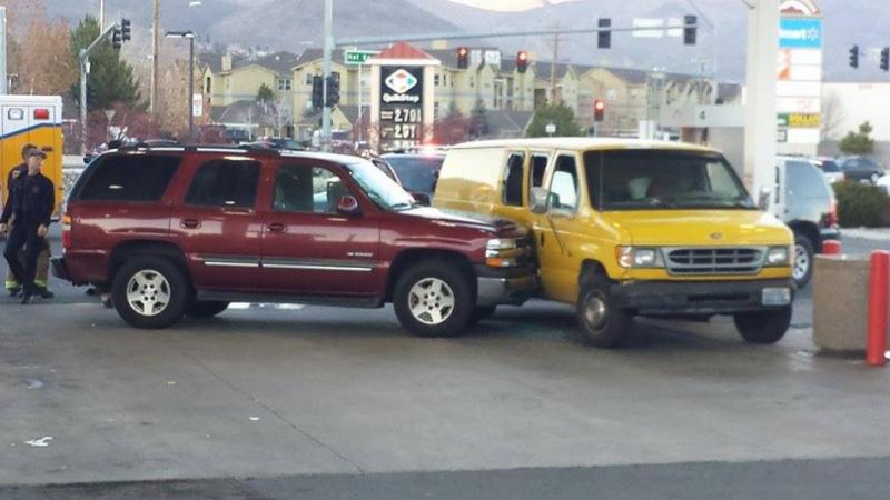 Two vehicles were involved in a Roop Street crash at a convenience store. Photo by Randy Brooks