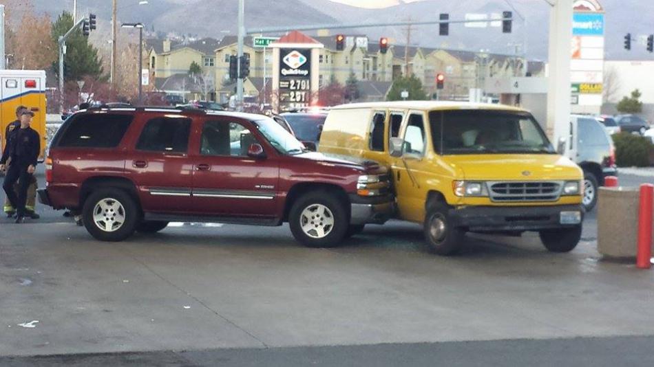 Two vehicles were involved in a Roop Street crash at a convenience store. Photo by Randy Brooks