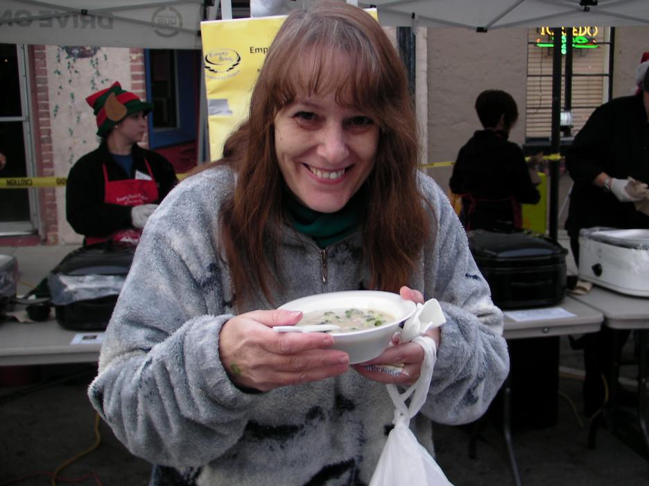 Coral Kulper of Carson City enjoys broccoli soup made by Comma Coffee.