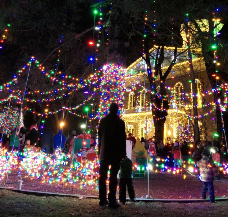 Lights adorn the Nevada State Capitol Building in Carson City. Photo by T. Costa