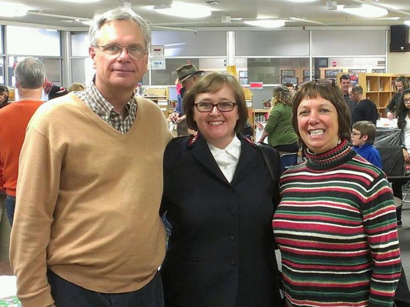 Shopping Spree Coordinator Rotarian Bill Kirby, Salvation Army Lt. Leslie Cyr and Rotary President Anne Hanson.