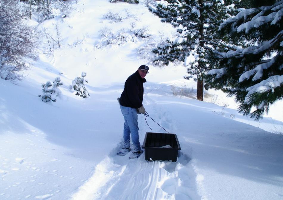 Don snowshoeing to the Quilici Cabin for Christmas.  Photo by Elaine Quilici