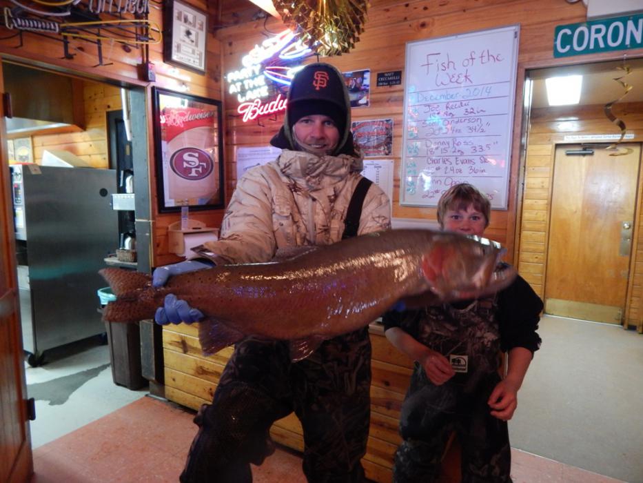 Hayden Fagundes of Fernley brought in a 16 lb,  4 oz, 35 inch Cutthroat caught at Popcorn at Pyramid Lake.
