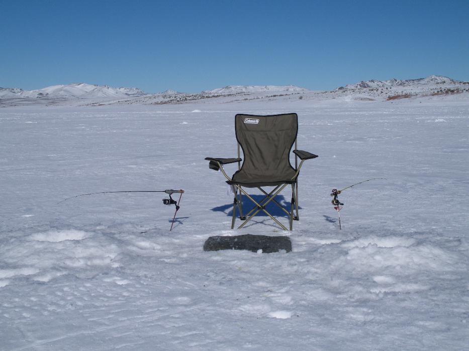 The comforts of ice fishing at Wildhorse Reservoir, NV. File photo By Don Quilici