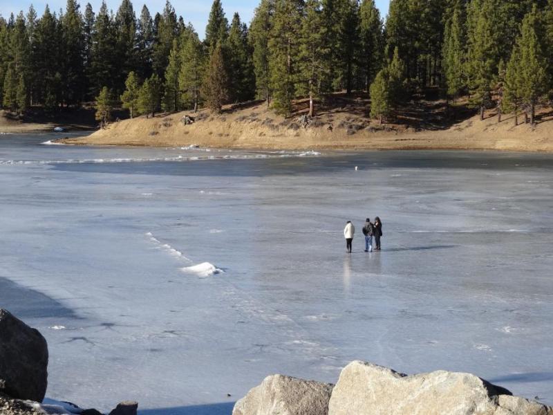 Walking on thin ice at Davis Lake. Not a good idea. File photo By Elaine Quilici